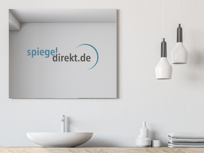 Waschtisch mit Badspiegel und spiegeldirekt.de Logo